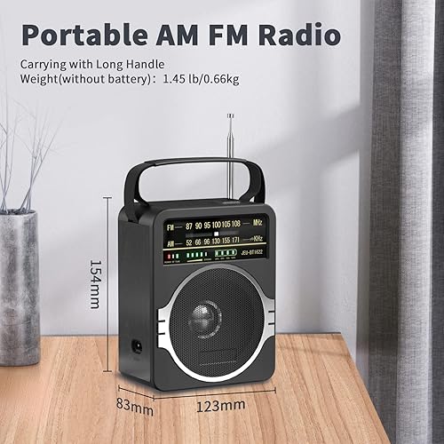 Miniatura 7 de Radio AM FM portátil, Radio Bluetooth 5.0 de 5 Watts con altavoz, Radio FM con batería recargable incorporada/Batería DC D*4 de celdas operada por