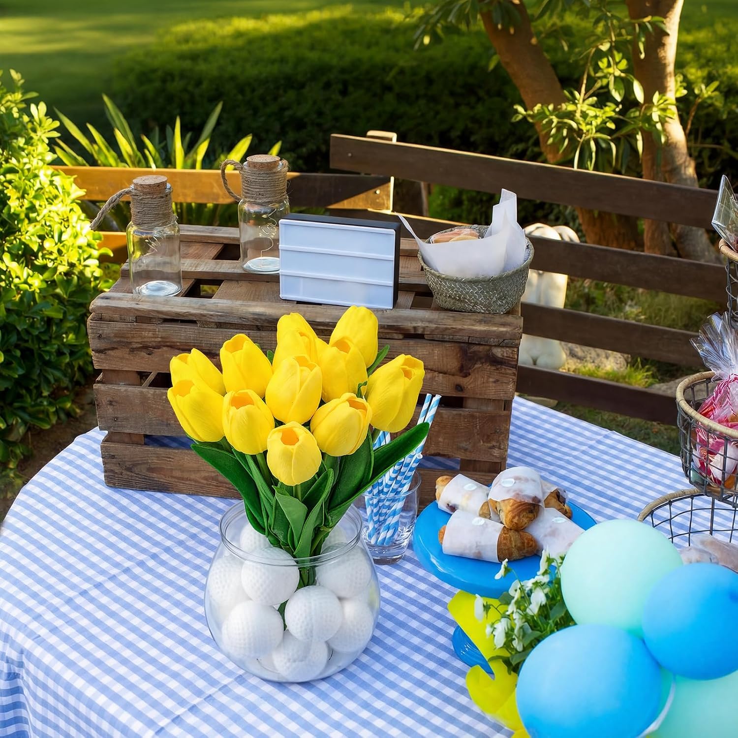 Giegxin 2 Sets Golf Centerpieces with Yellow Tulips Vase Foam Balls image 4