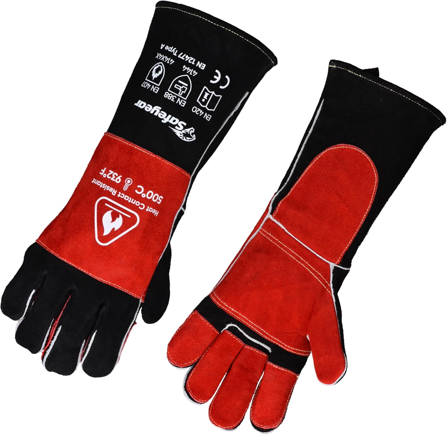 SAFEYEAR 932°F/500°C, Kevlar Stitching,Heat &Fire Resistant Leather Welding Gloves for Welding,Fireplace,Stove,Oven,BBQ