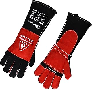 SAFEYEAR 932°F/500°C, luvas de couro forjadas, sutura de kefra, luvas soldadas resistentes ao calor e ao fogo, chaminé, fogão, forno, churrasqueira, churrasco, jardinagem, 40 cm / 16 polegadas