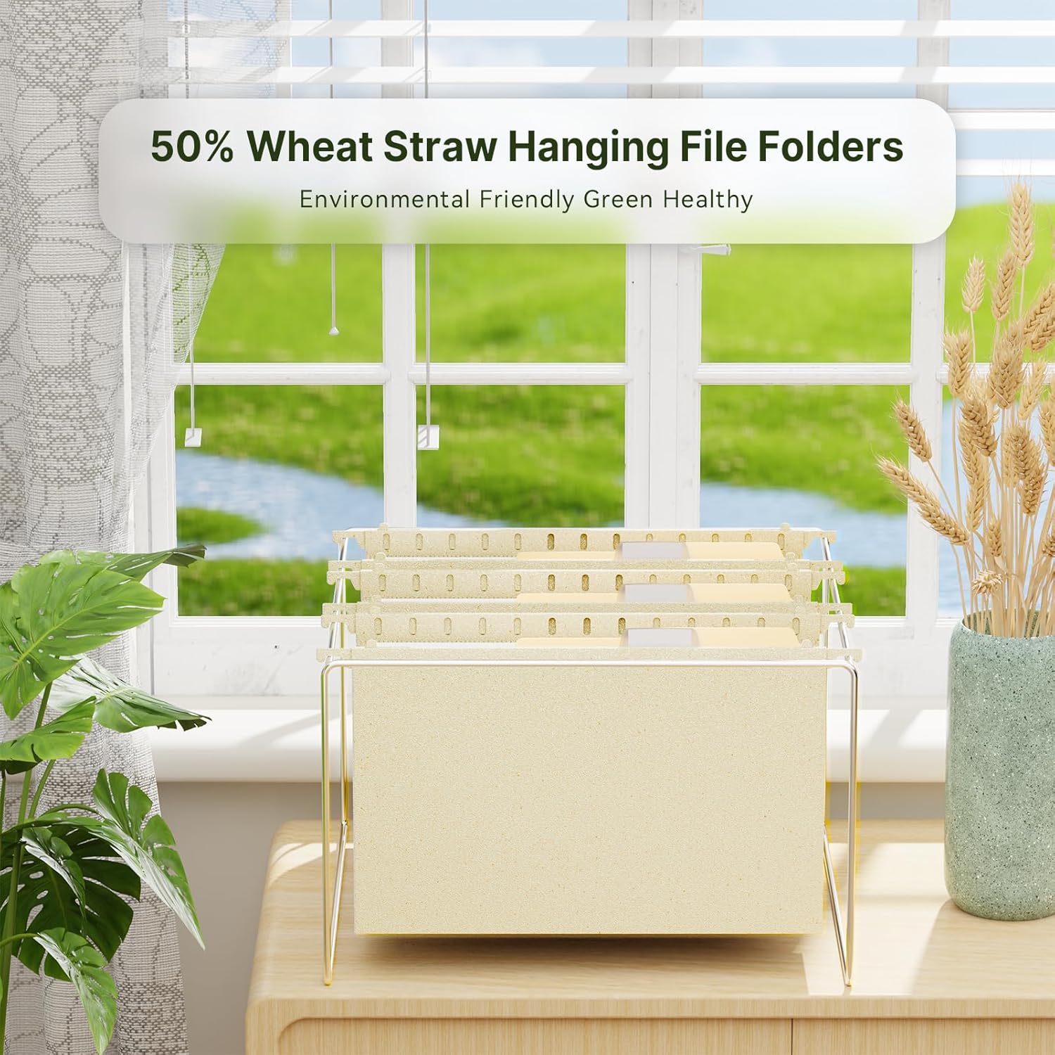 XINGIA Extra Capacity Hanging File Folders Legal Size,Heavy Duty 3 Inch Expansion File Folders Hanging with Tabs, 6 Pack Wheat Straw Hanging Folders for Filing Cabinet,Plastic File Organizer Folders