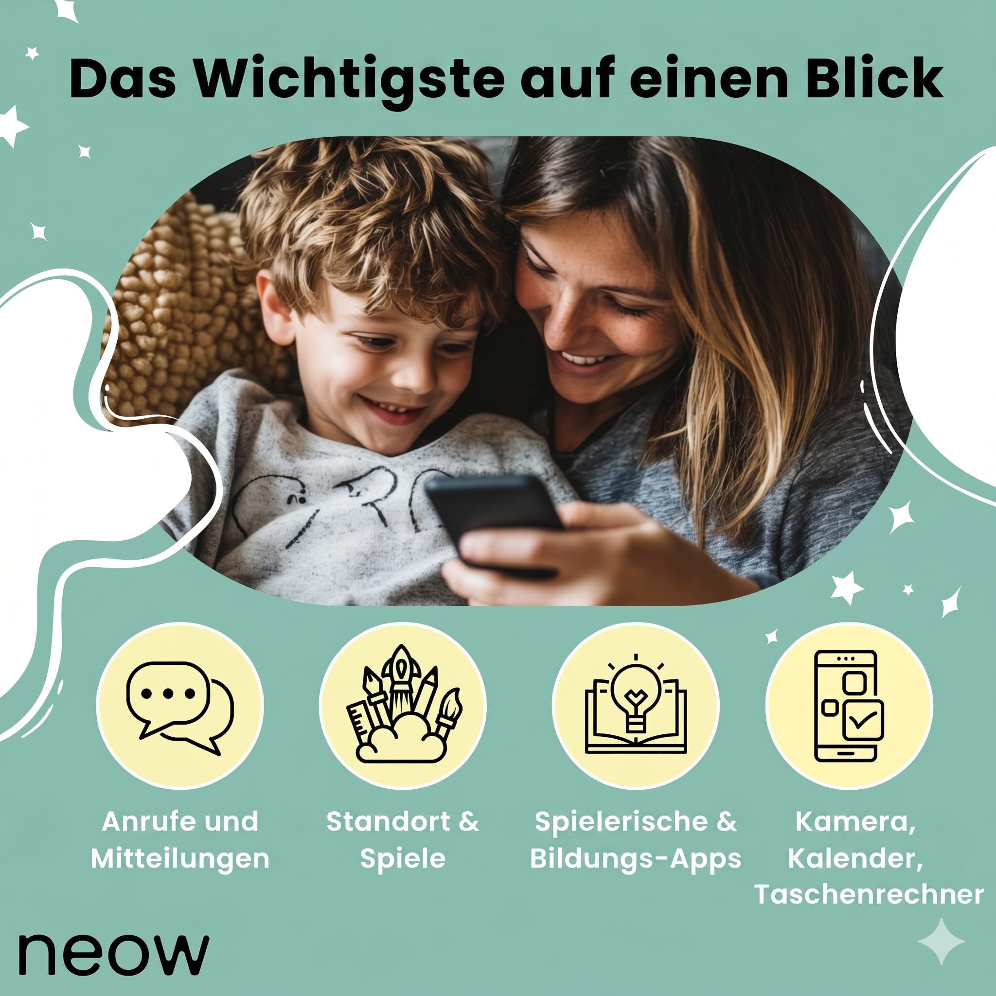 Neow Kids - Smartphone Android 14 | Smartphone pour Enfant | Applications ludiques préinstallées | Google Familly Link | Coque Offerte