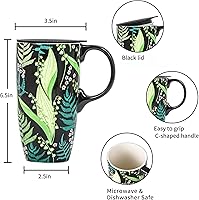Vista 5 de Topadorn Taza de café de cerámica Taza de té de porcelana con mango de tapa y caja de regalo 17oz, hoja verde