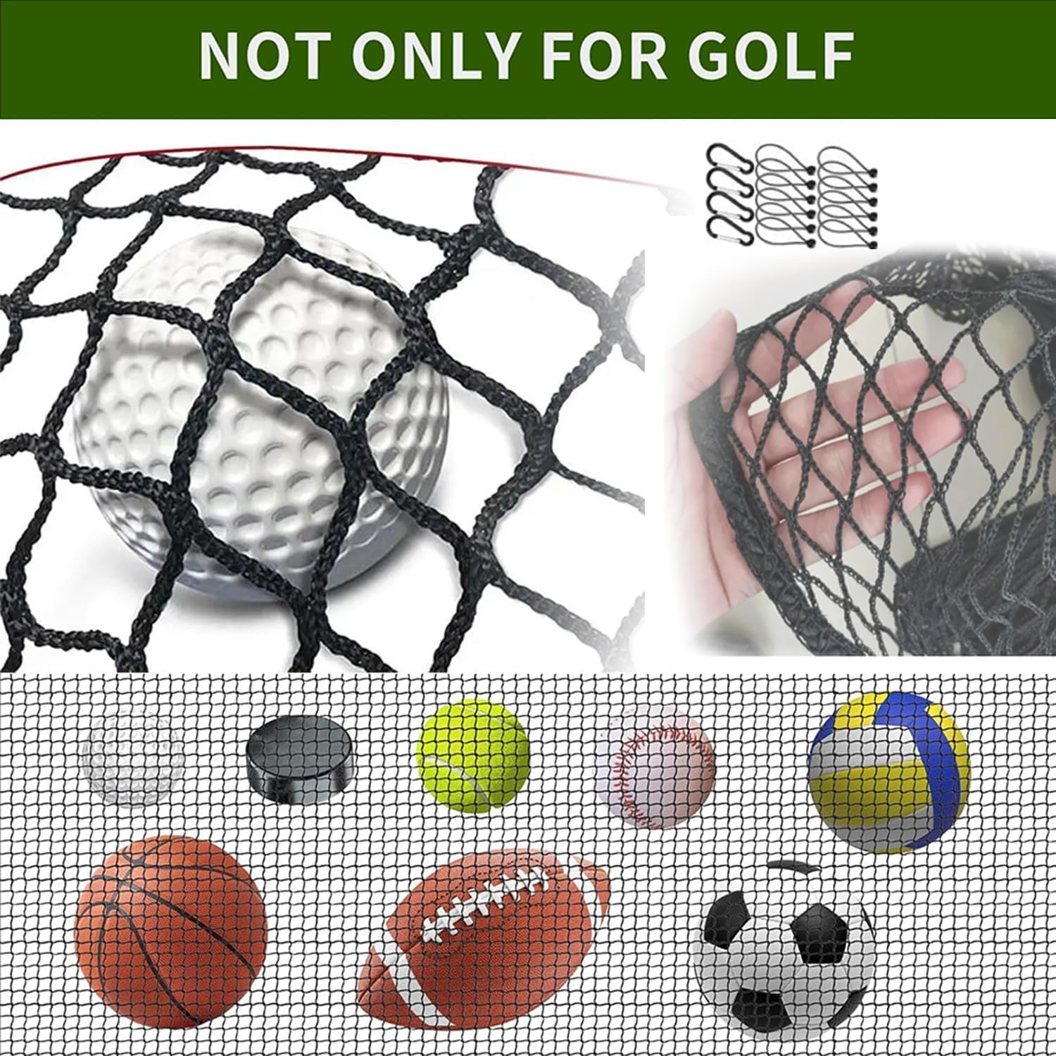 Rete per Pratica di Golf,rete da calcio,3 x 3 cm di maglia quadrata,rete HDPE annodata da 3 mm,Con fibbia di sicurezza e cavo elastico,Rete da allenamento per golf,baseball,hockey,ecc.