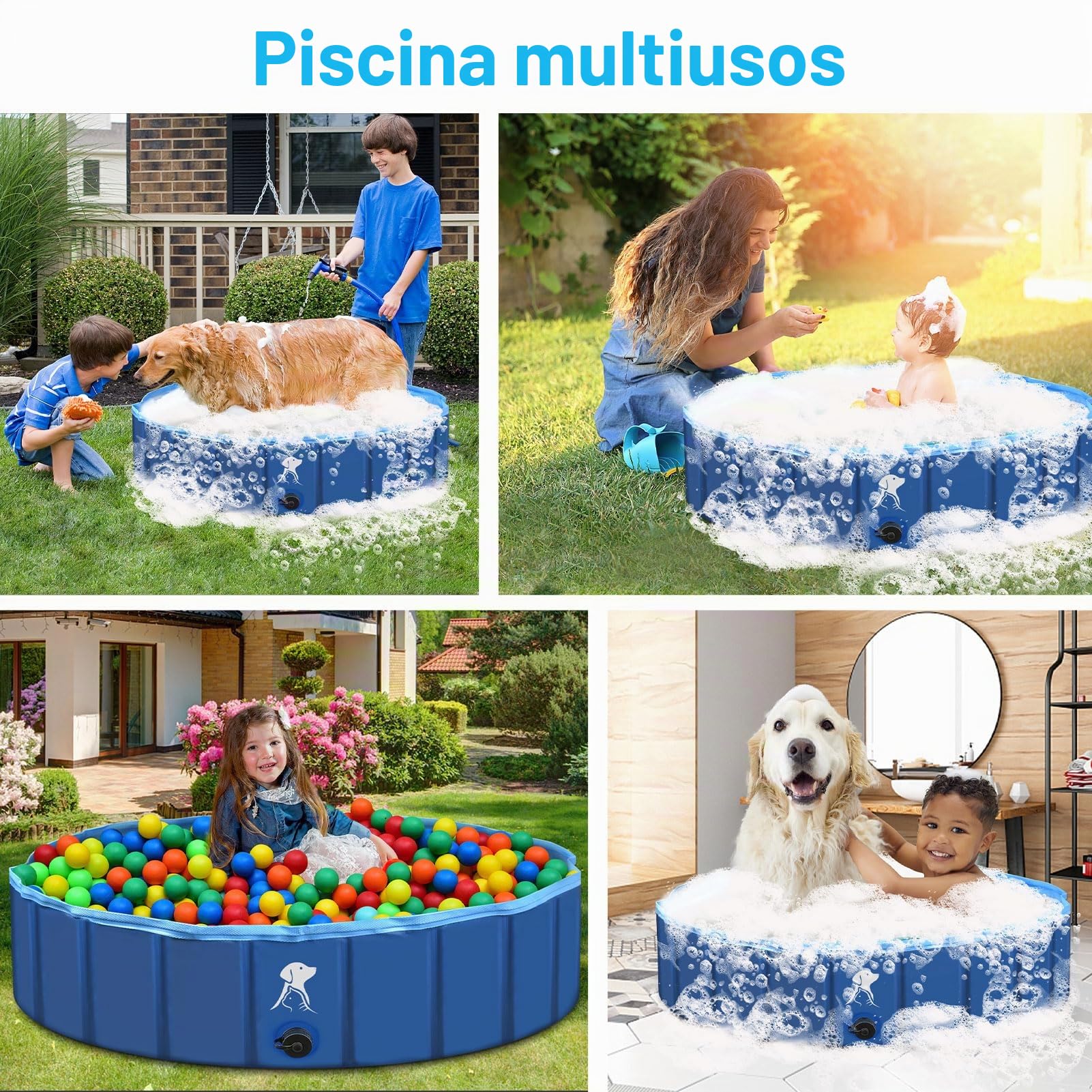 Fwiull Bañeras para Piscina Perros Plegable,Piscina Perros Grandes,160 x 30 cm, bañera para Perros, Piscina Estable, para Mascotas, niños, Piscina, Antideslizante, portátil, Azul