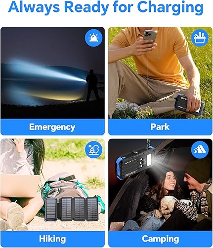 Miniatura 7 de Banco de energía solar 45800mAh con 4 paneles, cargador solar portátil con 3 cables integrados para iPhone, entrada USB C de 15 W, carga rápida,