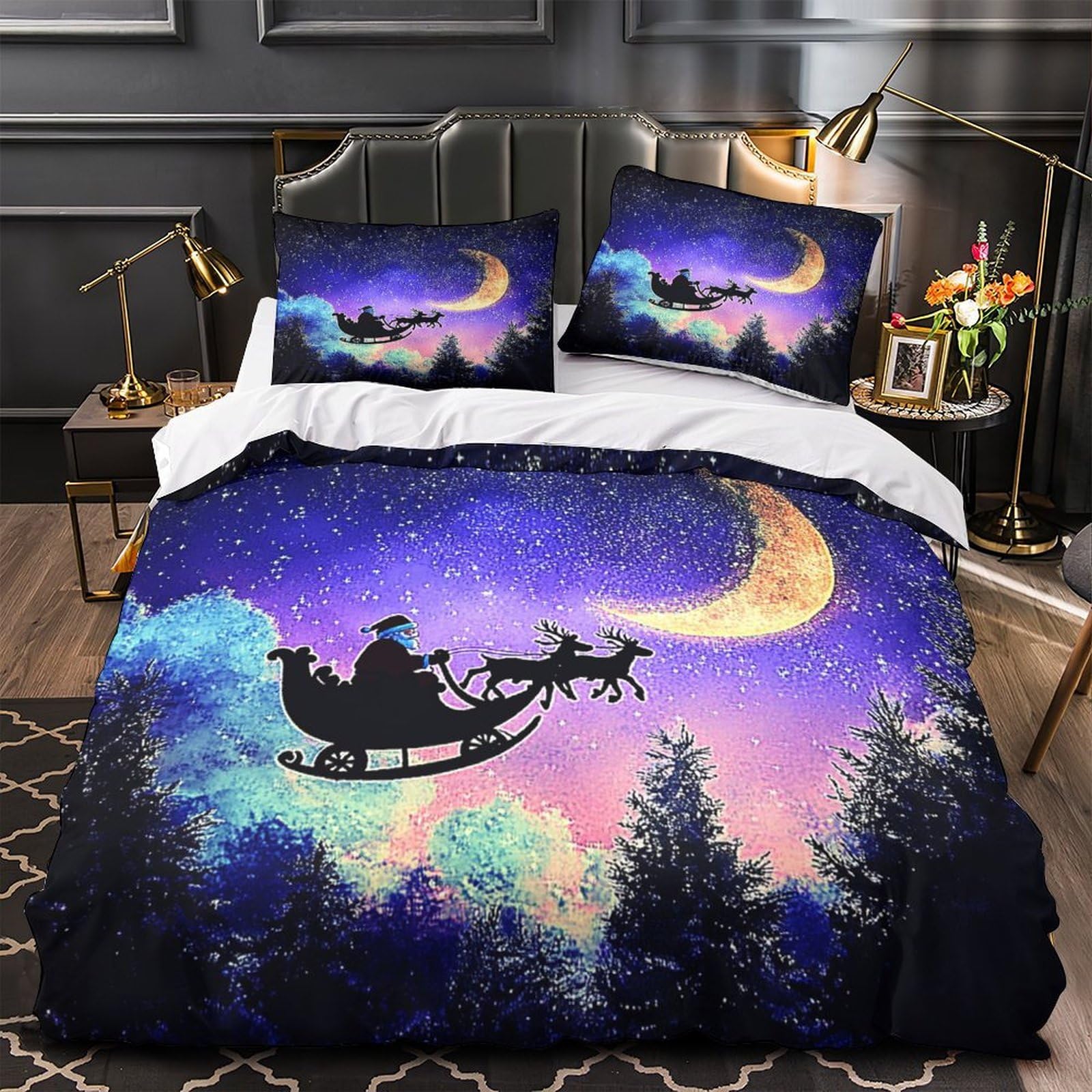 Housse de couette traîneau du Père Noël pour une ambiance magique en couple