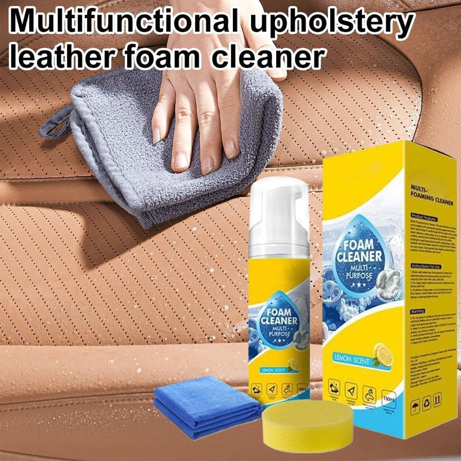 4-in-1 Multi-Enzyme Foam Cleaner 5oz, All-Purpose Deep Cleaning Spray for Car Interior, Kitchen Grease, Bathroom Tiles, Sofa Upholstery (2pcs)