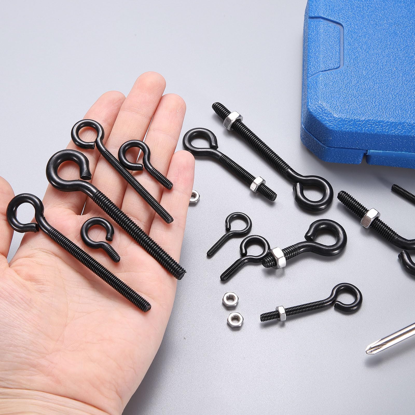QUARKZMAN 8 Pezzi Anelli Filettati, M3 x 12mm 304 Acciaio Inossidabile Anelli Filettati Neri Con Dado Per Appendere O Fissare Cavi