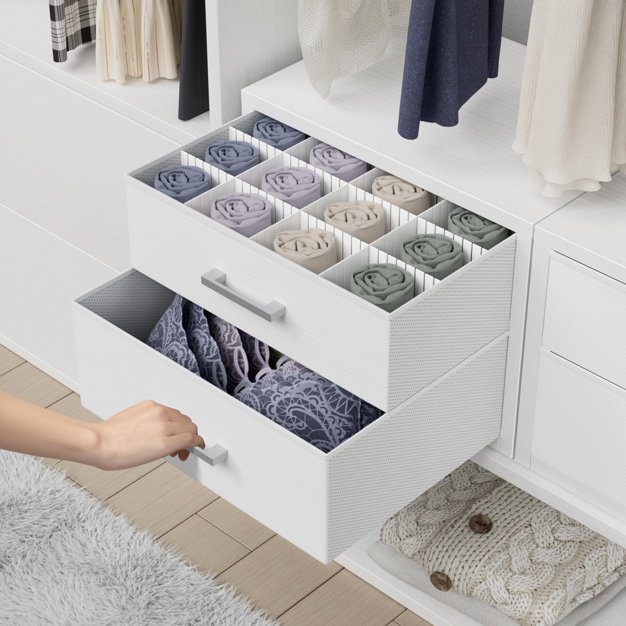 BOLUO Small Closet Organizer Drawers,Underwear and Bra Organizer with Divider for Socks,Fabric College Dorm Storage White
