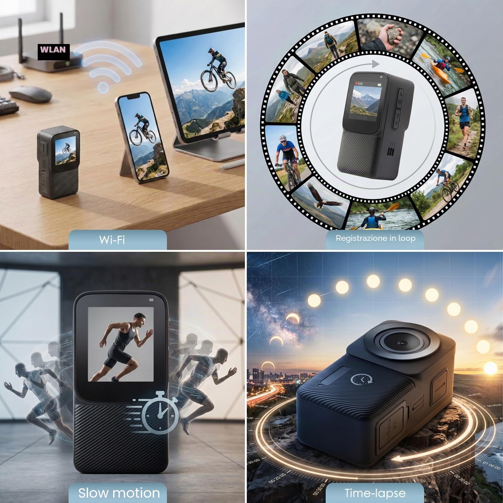 ydi Action Cam Impermeabile 5K/30fps, Videocamera Portatile per Vlog, Fotocamera Subacquea da Pollice con EIS, Wi-Fi, Touchscreen, Kit di Accessori, Scheda da 64GB