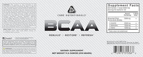 Miniatura 2 de Core Nutritionals BCAA, aumenta la síntesis de proteínas del músculo esquelético, 0.18 oz, 60 porciones