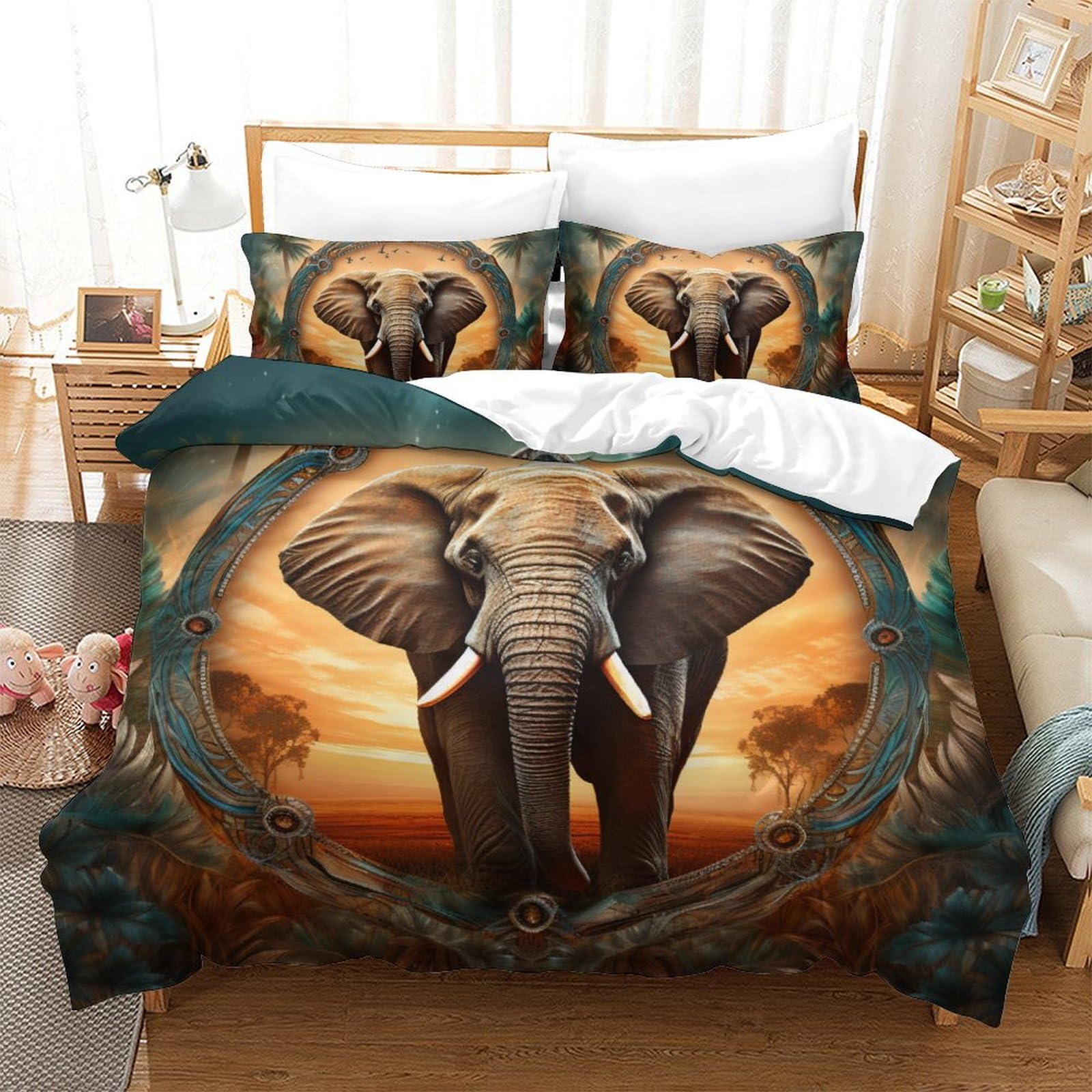 Parure de couette éléphant 3D en microfibre premium douce et respirante pour adulte