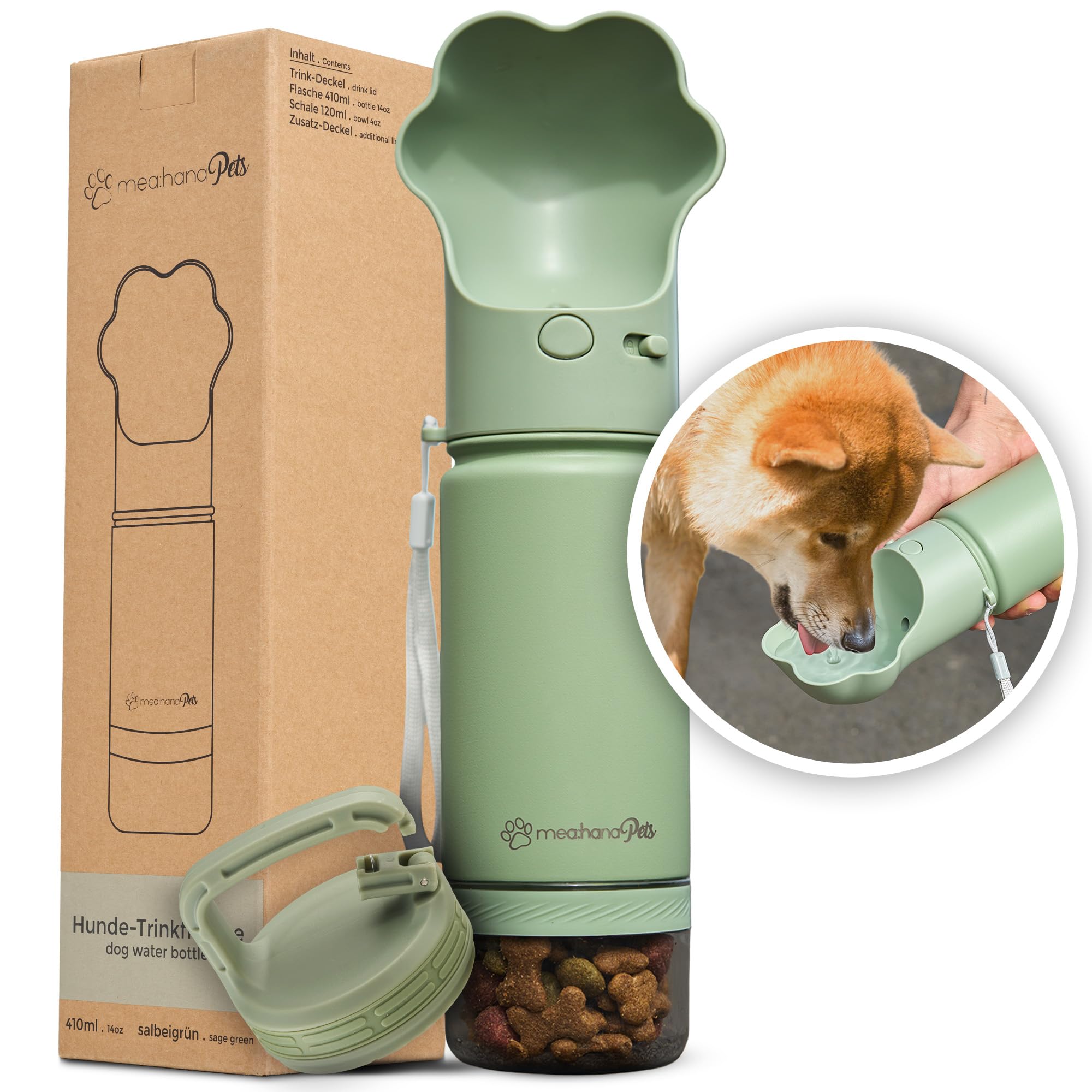 Pets Gourde isotherme en acier inoxydable pour les déplacements avec couvercle à boire et rangement Idéal pour les voyages, l'extérieur Avec couvercle supplémentaire avec mousqueton