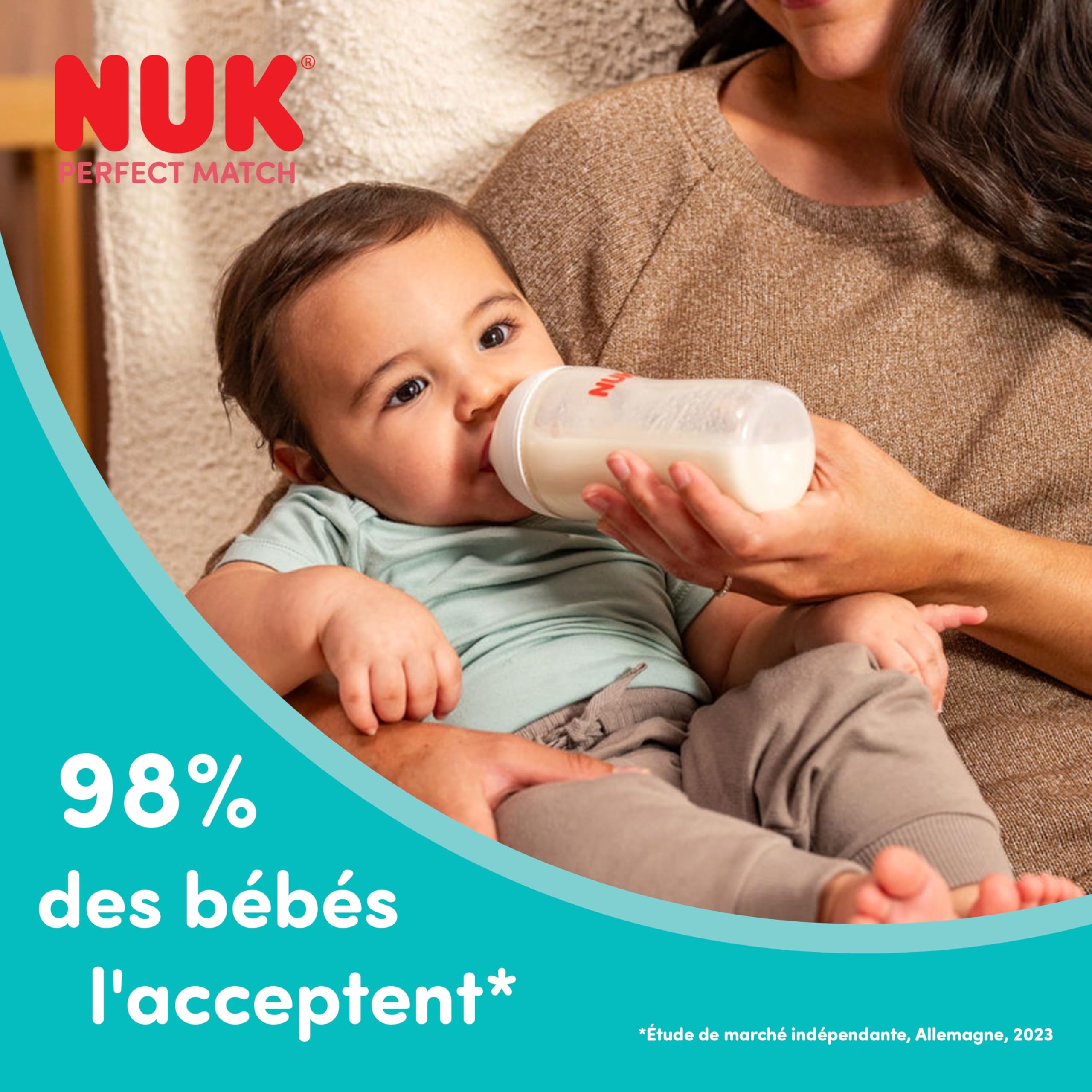 NUK Perfect Match Biberon | 3+ mois | 260 ml | Biberon anti-coliques | PP | Indicateur de contrôle de température | Hippopotame | Lot de 1