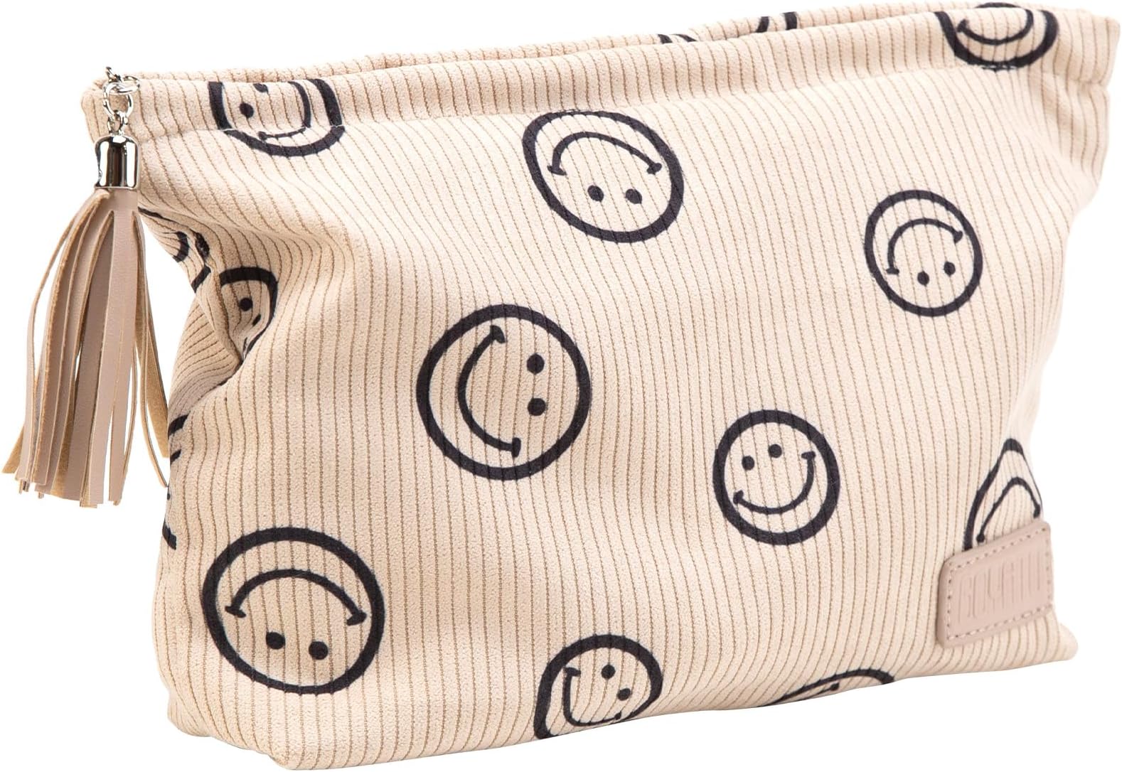 Makeup Bag Small Cosmetic Pouch: Cosmetic Bag for Purse - Cute Make up Bags with Tassel - Gifts for Teen Girl (01-Khaki)