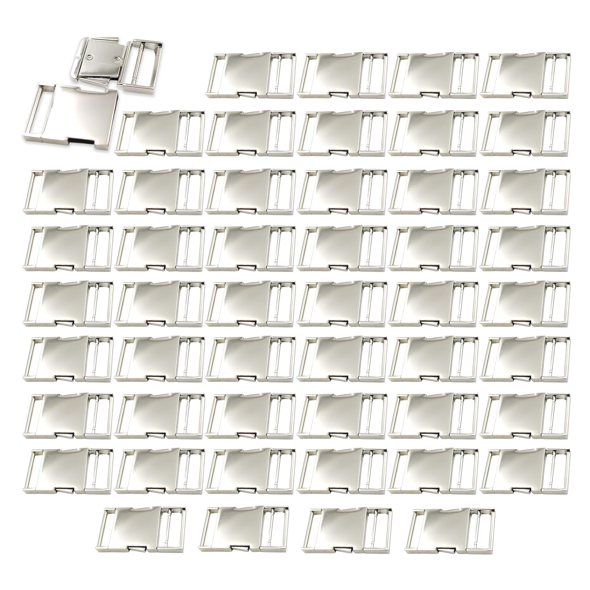 Trimming Shop Rápido Doble Cara Liberación Metal Hebillas Ajustable Tira Hebilla para Mascota Cuellos,Bolsas,Mochilas,Acampada Accesorios, Equipaje, Plateado, 30mm, Simple - Plateado, 30mm