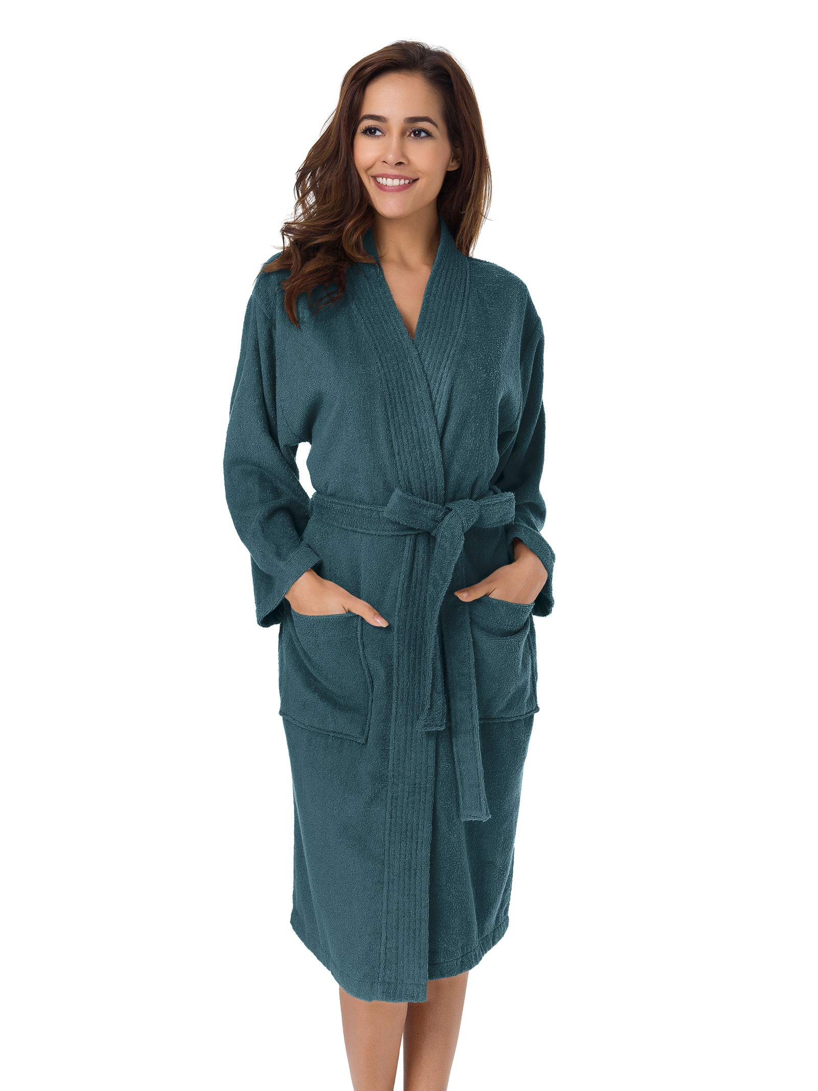 SIORO Women Terry Cloth Bath Robes with Pockets, Soft Long Cotton plush Kimono Wrap Bathrobe, Spa, Fuzzy Female nightgrown