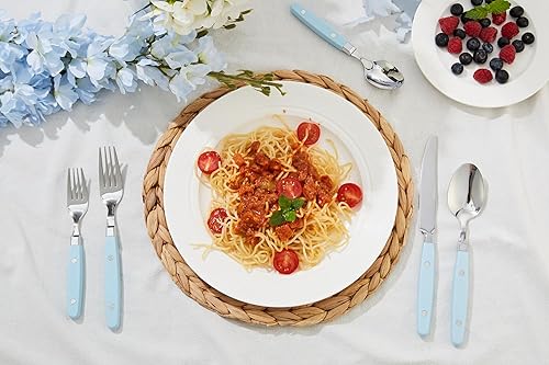 Miniatura 2 de ANNOVA Juego de cubiertos de acero inoxidable con mango de color con remachecubiertos retro (azul claro, 20 piezas)