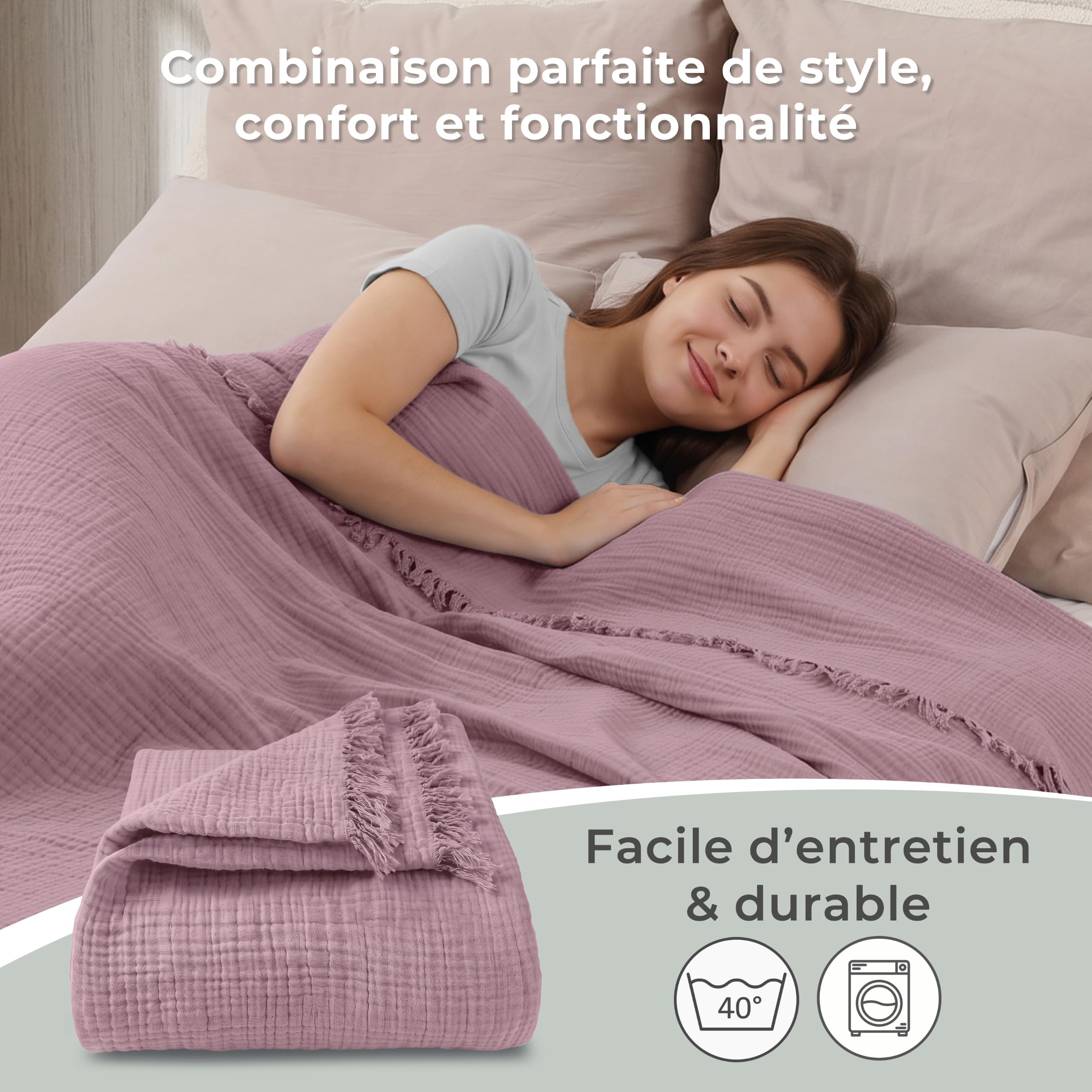 LAYNENBURG Couverture en Mousseline 100% Coton avec Franges