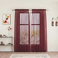 Vista 55 de UPOPO Paneles de Cortina Beige Pequeños Cortinas Transparentes de Gasa de 16 Pulgadas de Largo Cortinas de Cocina de Voile con Textura de Lino