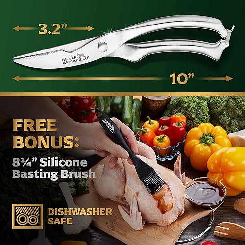 Miniatura 9 de Tijeras de aves de corral de acero inoxidable resistentes para huesos, pollo, carne, pescado, mariscos, verduras. Tijeras de alimentos con resorte