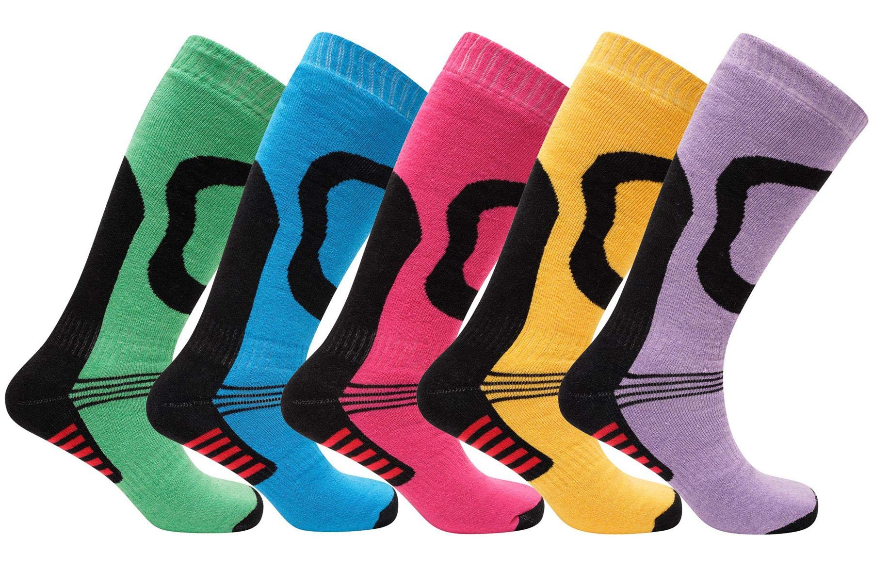 SX168-12-3 - Girls Ski Socks 5 Pack - 12-3 - (EU 31-36)