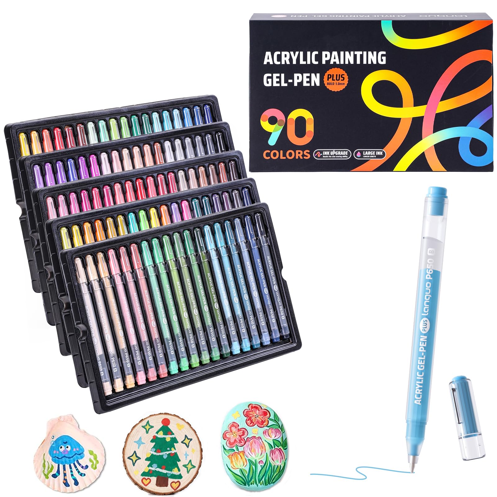 Bolígrafos de gel acrílico de 90 colores con punta redonda de 1 mm para colorear adultos | Bolígrafos de gel de colores multisuperficie para pintar, diario, dibujar, escribir, tomar notas, manualidades