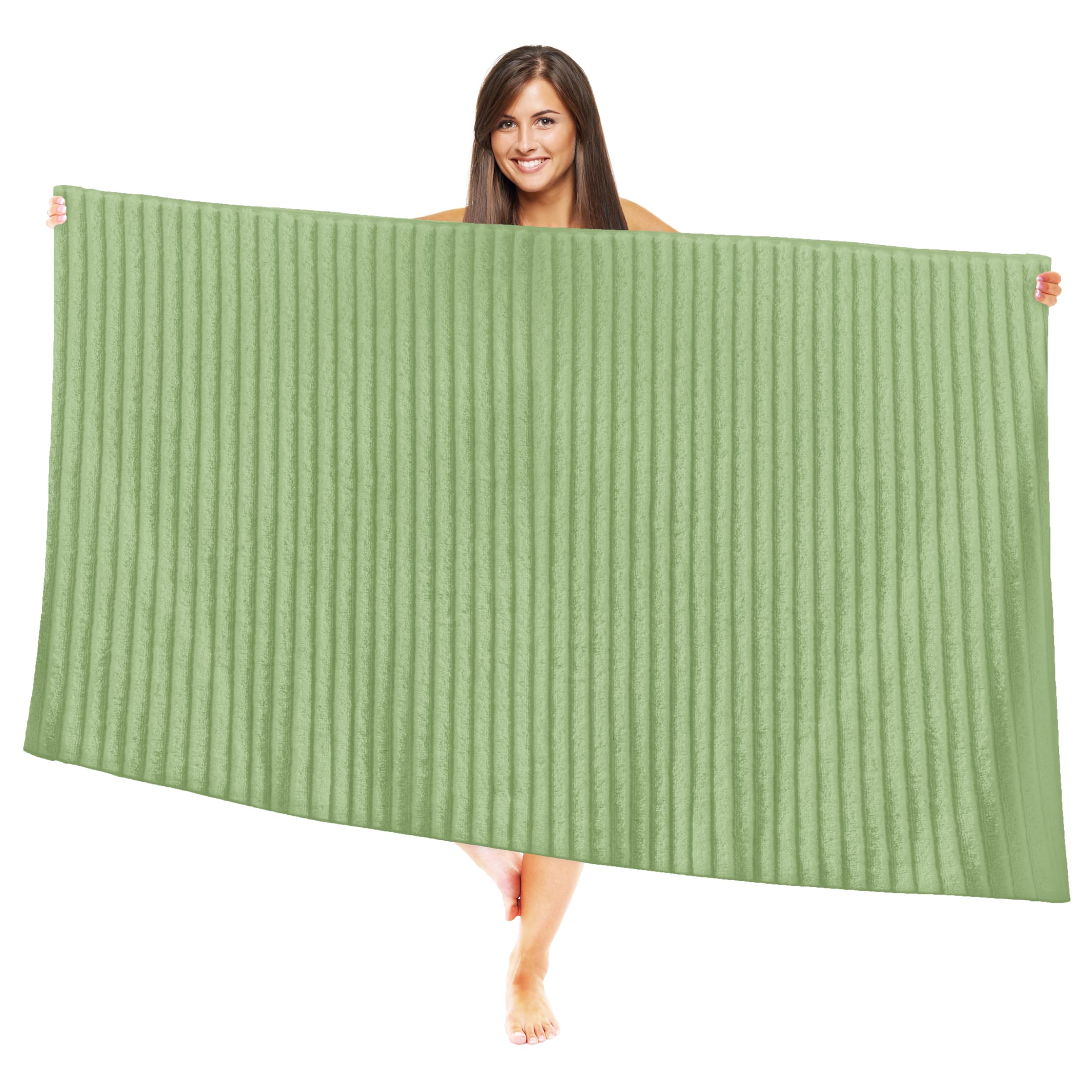 Elegant Comfort 100% Turkish Cotton Corduroy Ribbed Luxury Jumbo Bath Towel Ultra Soft - 35 x 70 Inch - Luxury Spa Premium Hotel Quality Highly Absorbent and Quick Dry Large Bath Towel, Sage