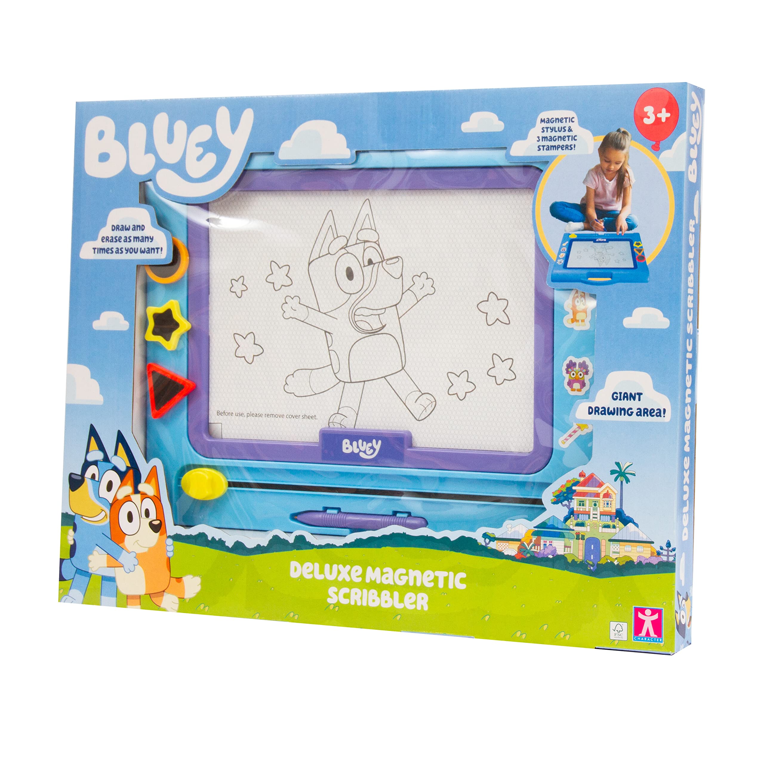 Giochi Preziosi - Bluey Giant Magnetyczna Tablica Do Rysowania Ulubionych Postacie Z Serii, Zawiera Trzy Śliczne Magnesy, Dla Dzieci Od 3 Lat, Bly17000