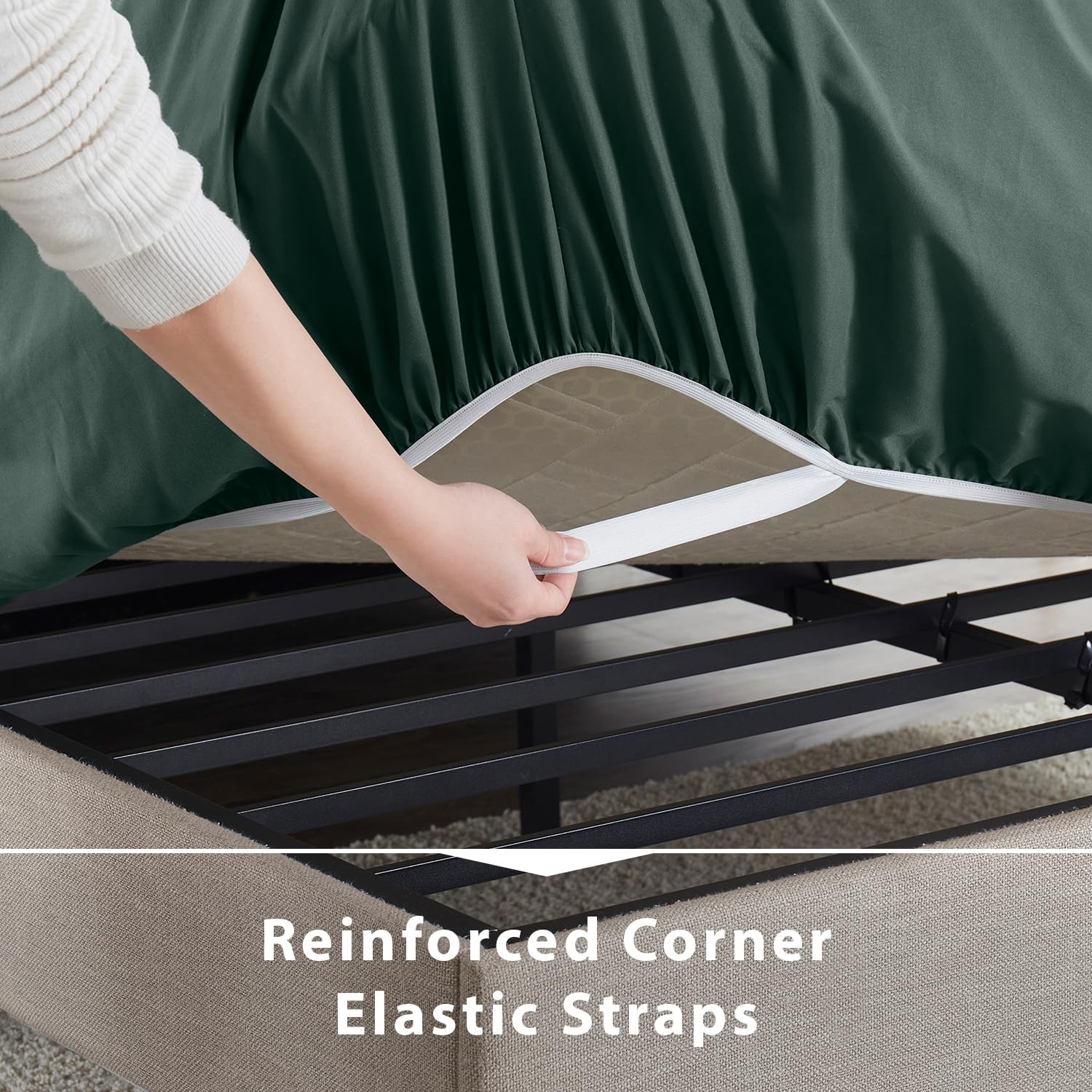 Empyrean Forest Green Extra Deep Pocket Fitted Sheet Queen, Hotel Luxury Queen Fitted Sheet Only Easily Fits 18 to 24 Inch Mattress, Super Soft, Wrinkle-Free Bottom Sheets with Corner Straps