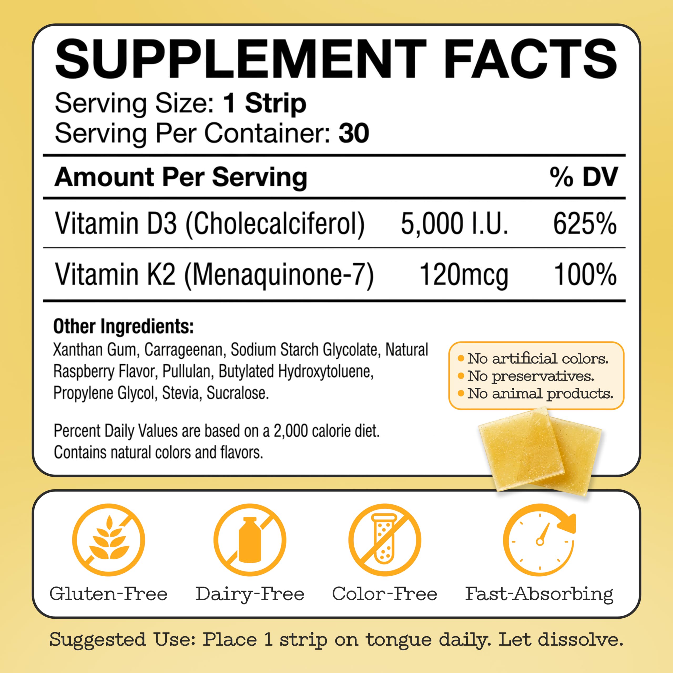 Vitamin D3 K2 Supplement 5000 IU - Fast-Absorbing Oral Strips for Bone & Heart Health - Vitamin D K2 Plant-Based Formula - D3K2 - High-Potency Vitamina D3 con K2- Non GMO - Sugar-Free (30 Count) — Amazon image 9