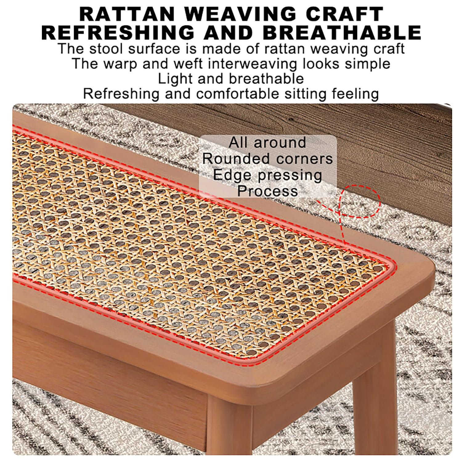 Banco de Entrada de Madera de Ratán Banco de Comedor Madera de 2 Plazas para Dormitorio Entrada Comedor.(Original Wood,80x30x45cm)