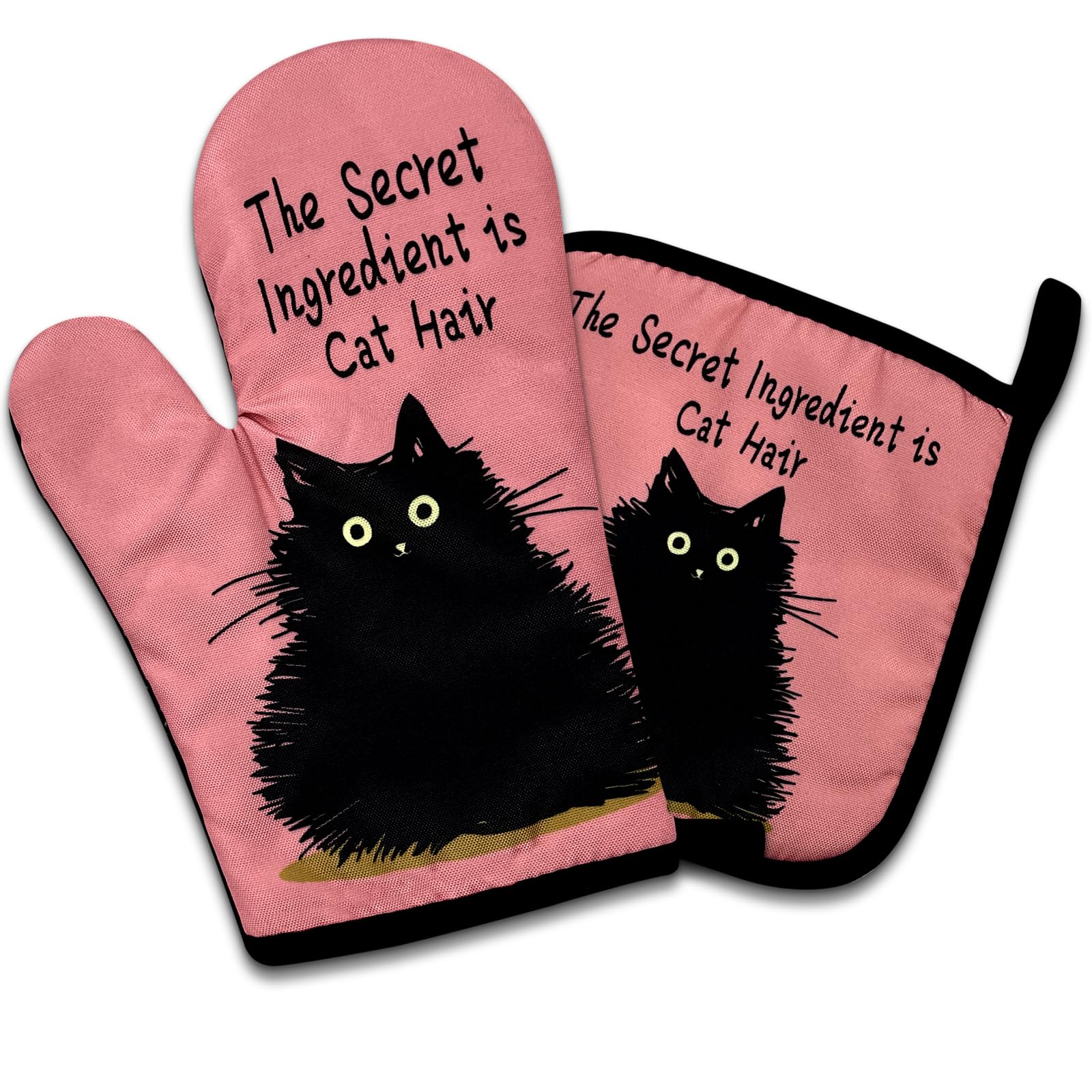 DhecvbdThe Secret Ingredient is Cat Hair, Funny Oven Mitts and Potholders (Set of 2) with Silicone Non-Slip Hanging Loop,Great for Cooking Baking Grilling,Cat Mom Kitchen Gifts,Cat Lover Gifts