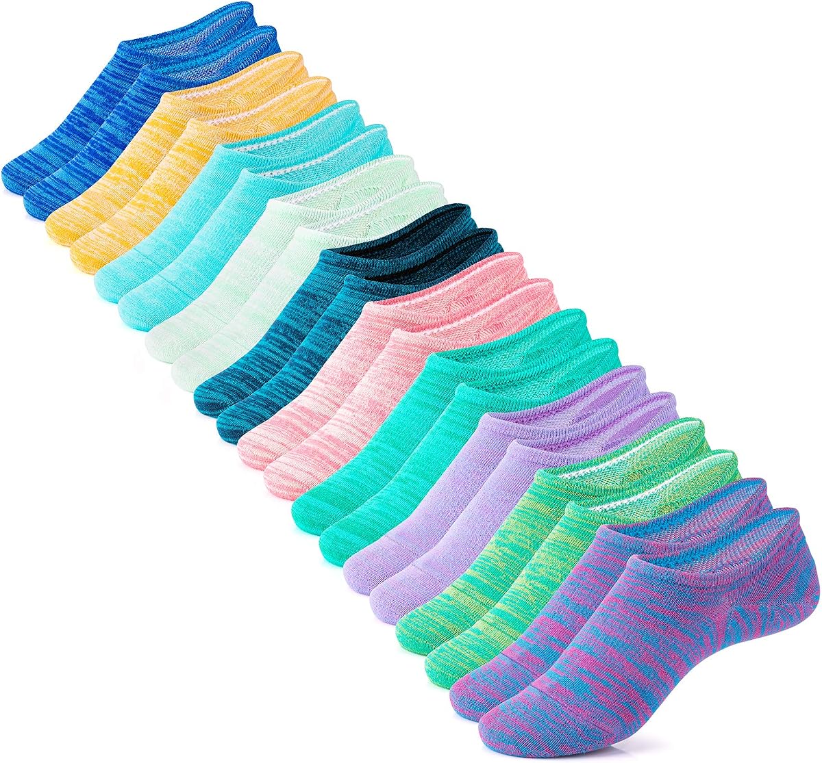 IDEGG Calcetines invisibles para mujer, 10 pares de calcetines deportivos antideslizantes de corte bajo | Calcetines deportivos cortos hasta el tobillo de línea invisible para mujer con agarre en el talón que evitan resbalones, ajuste cómodo y uso oculto durante todo el día