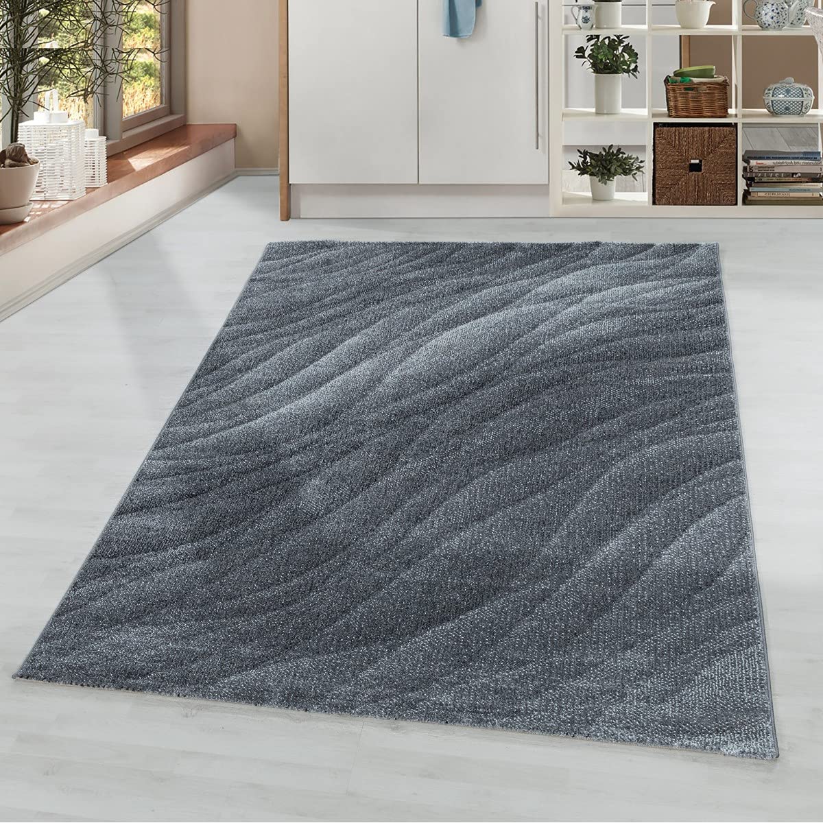 Tapis gris moderne vagues 120x170 cm facile à nettoyer pour masquer les taches