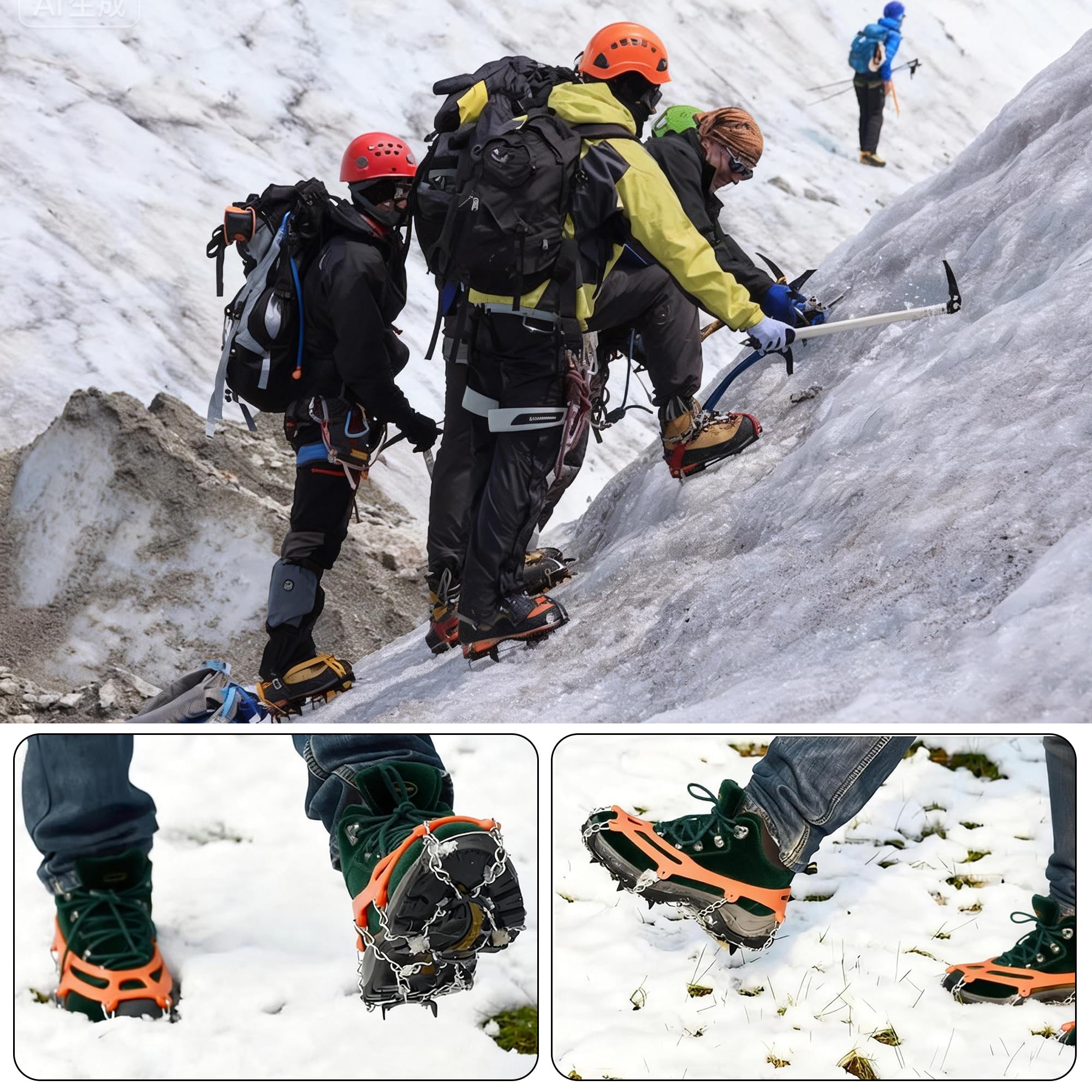Crampons Véritables Pointes en Acier Inoxydable et Silicone Durable Anti-Slip Crampons de Glace Crampons de Neige pour la Marche Randonnée Alpinisme en Hiver
