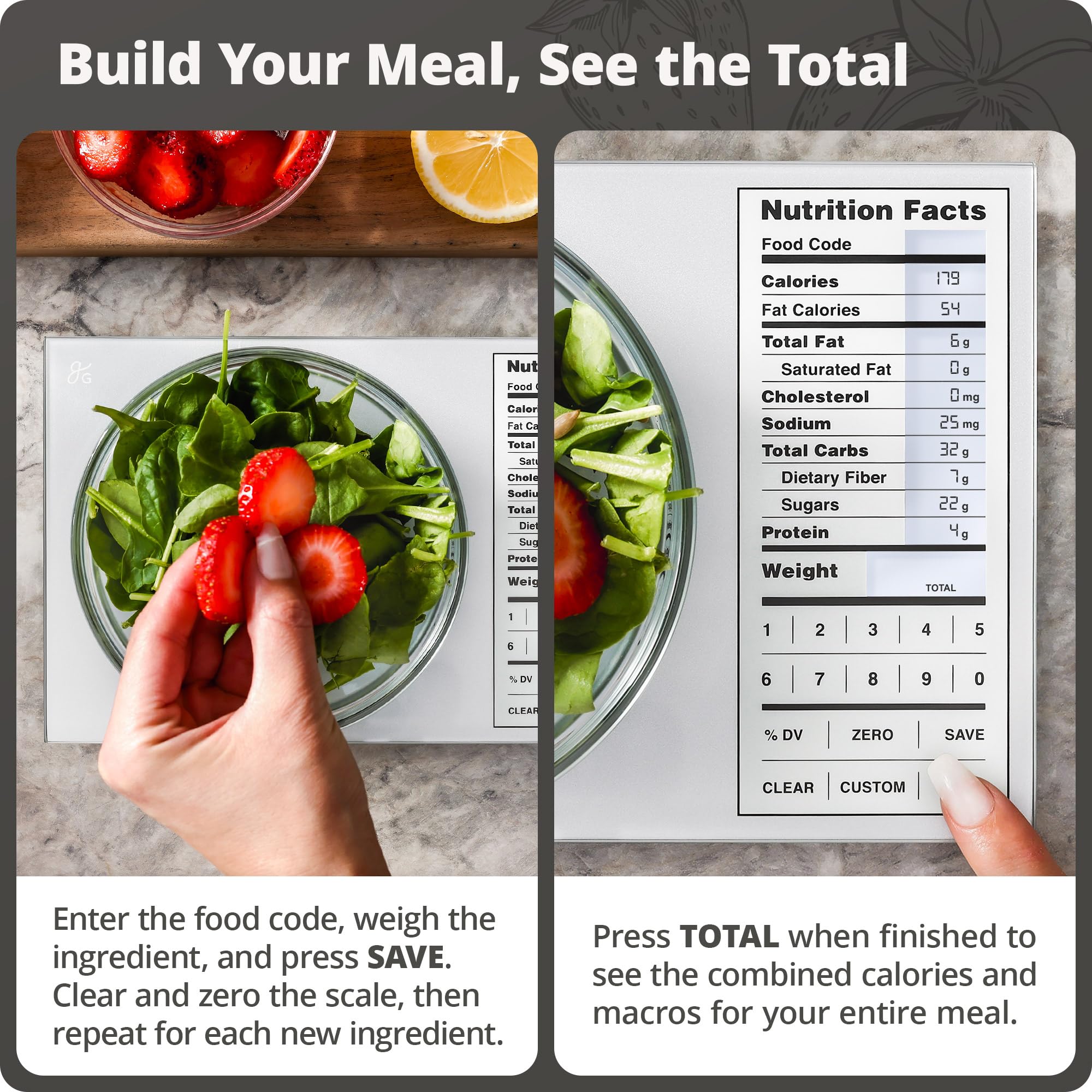Greater Goods Food Scale with Nutrition Calculator, 2,000 Codes (Silver) — Amazon image 5