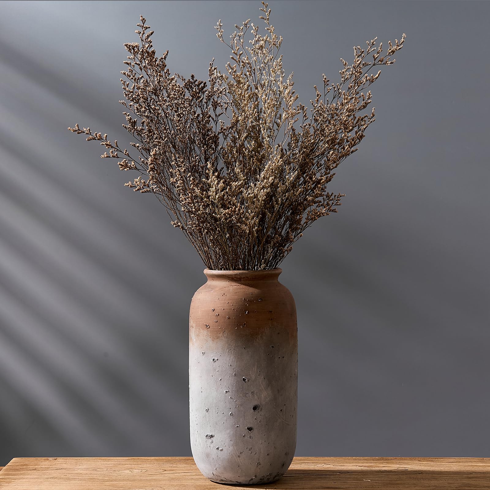 Ceramic Farmhouse Vase for Decor | 11.5 Inch Large Ceramic Rustic Vintage Flower Pottery Vase for Home Countertop, Living Room, Shelf, Centerpiece and Table Deocration, Brown