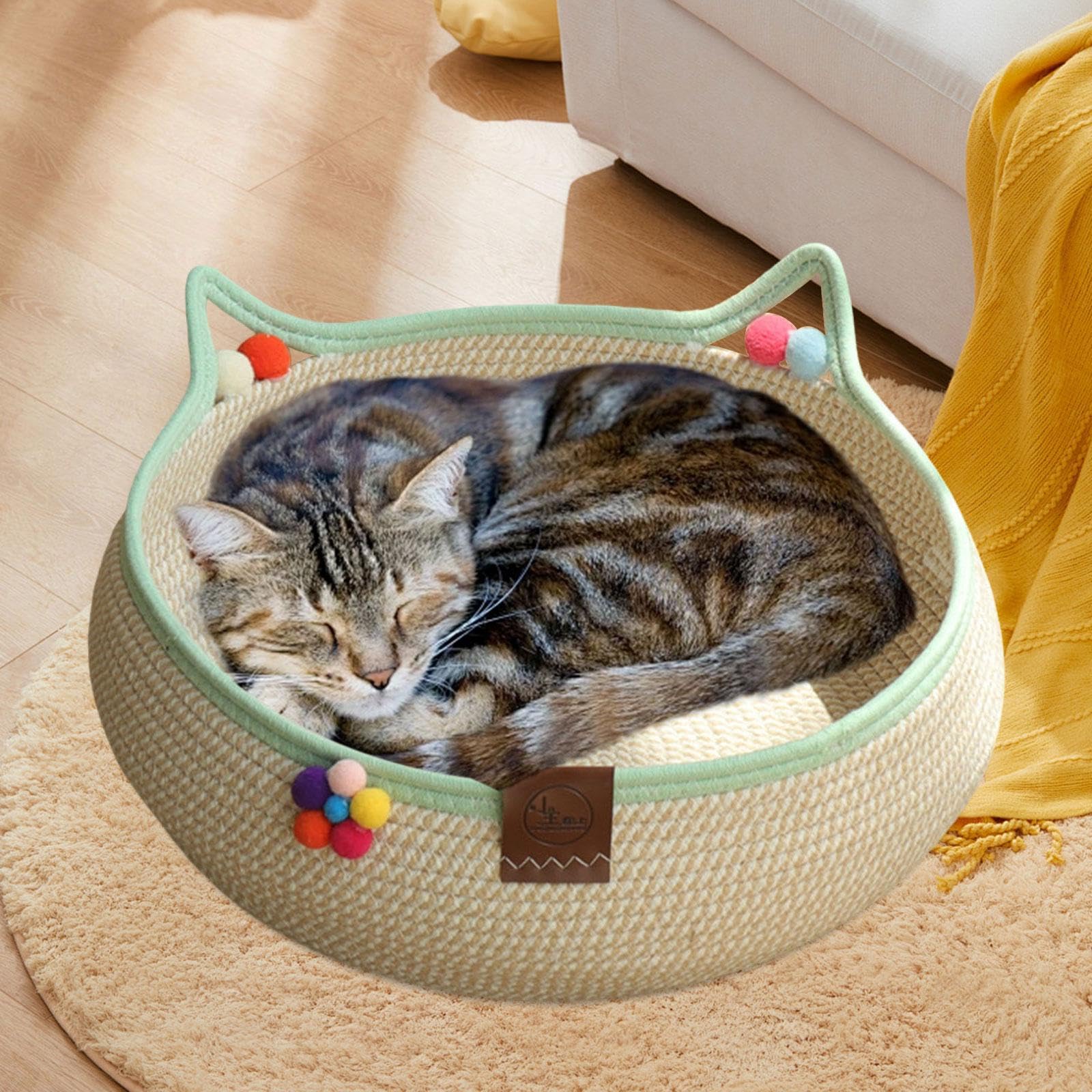 Milageto Panier tissé pour Chat, lit de Couchage pour Animaux de Compagnie, Panier Universel pour Chat Toutes Saisons, nid Portable pour Chaton, griffoir pour, L