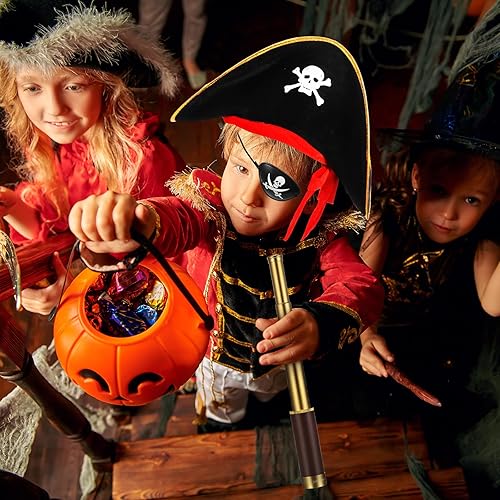 Miniatura 5 de Telescopio monocular pirata, mapa del tesoro, brújula, sombrero pirata, estampado de calavera, disfraz de capitán, 5 piezas de recuerdos de fiesta,