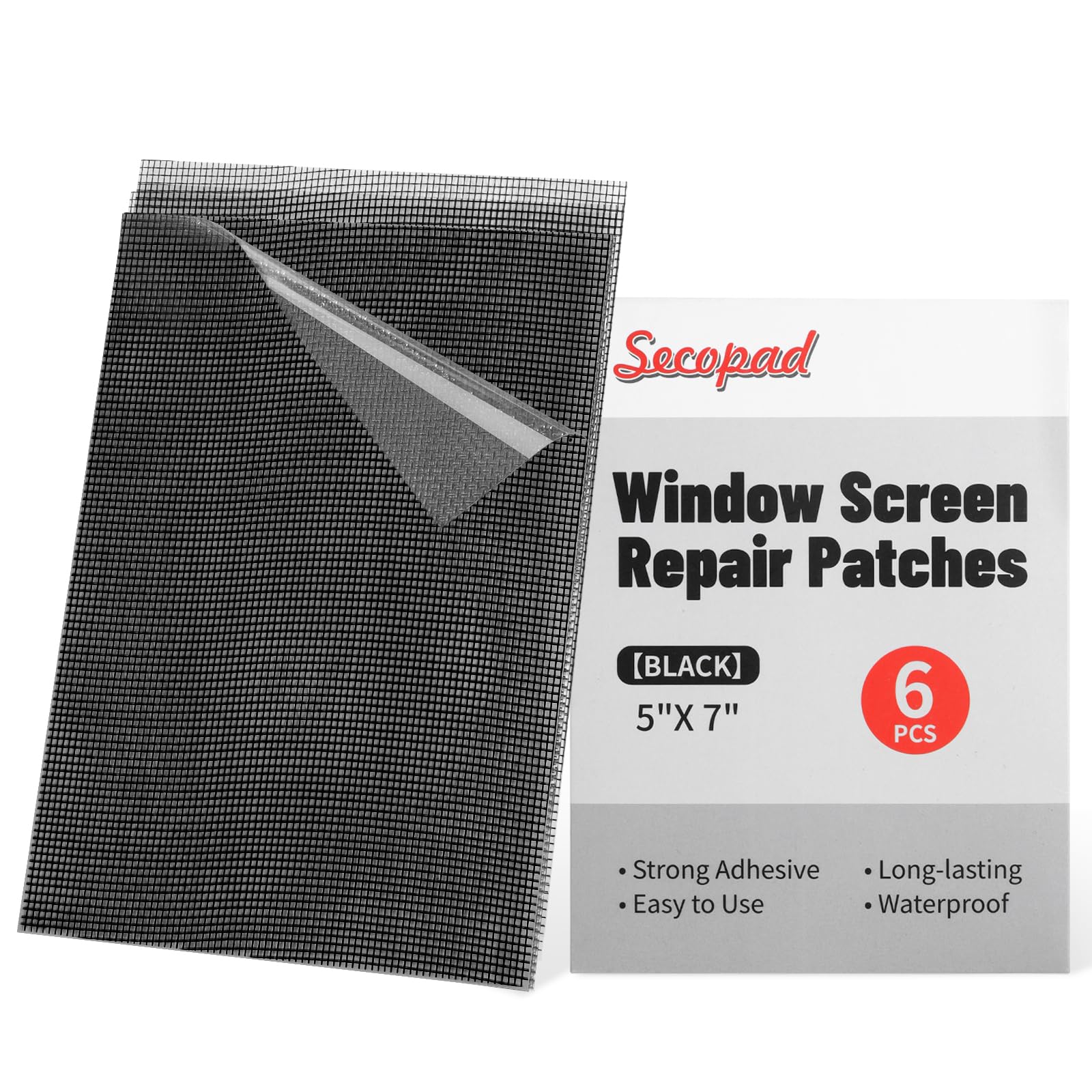 5" x 7" Black/Grey Screen Repair Kit, 6 PCS Window Screen Patch Repair Tape for Mesh Window Door, Strong Adhesive Fiberglass Mesh Pacth Tape