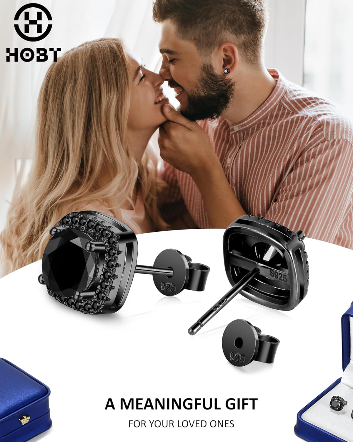 Black Moissanite Halo Stud Earrings for Men, VVS1 D Color Round Cut, Hypoallergenic 18K Black Plated Solid 925 Sterling Silver Earrings Jewelry Gifts for Men Women - Image 2