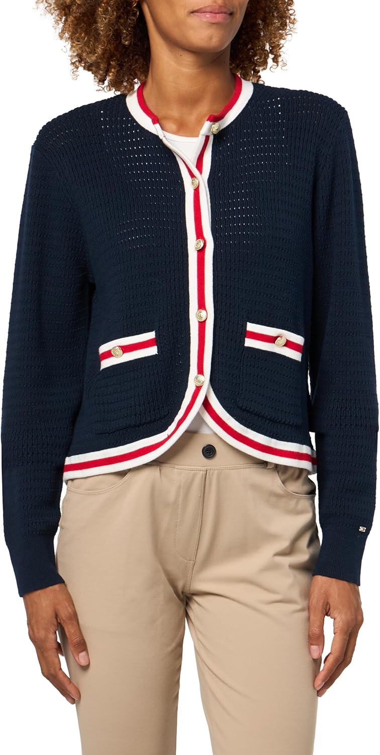 Tommy Hilfiger Women's Cropped Cardigan Sweater Lighweight Cotton Crew Neck Cardigan Sweater