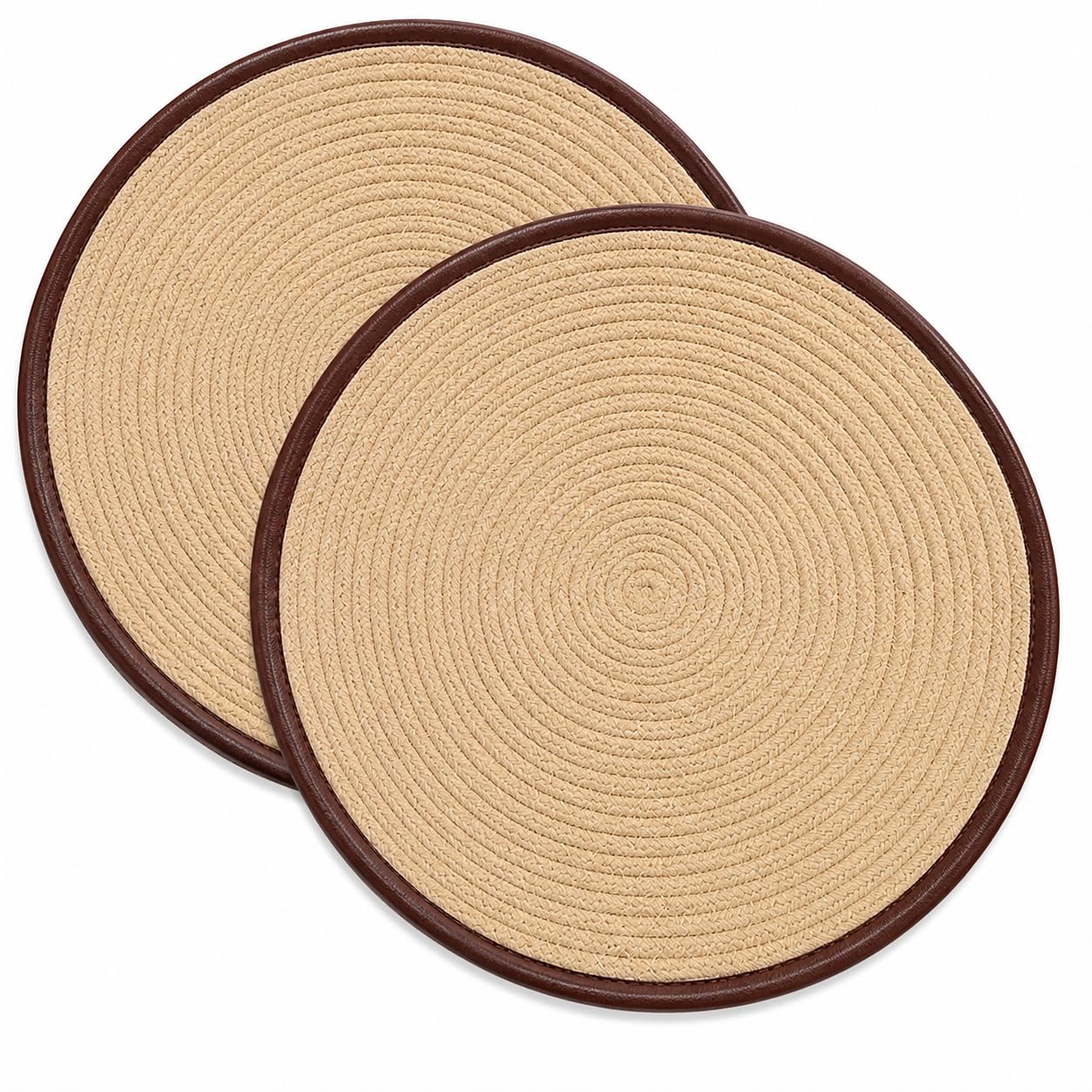 VIBGYOR Decor Dining Round Jute Table Mats | Heat Resistant, Non-Slip, Washable & Anti-Skid Round Placemats | Durable Cotton Table Mats for Home, Kitchen & Restaurant (2, Brown with Brown Border)-image-6