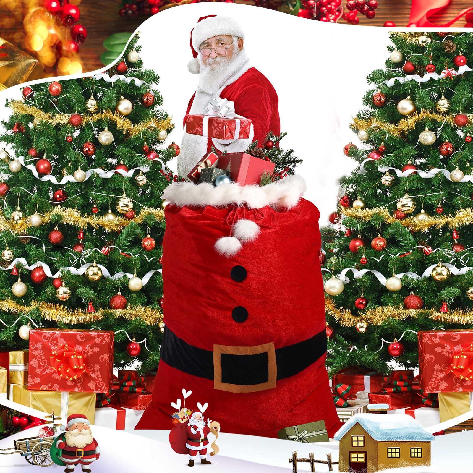 3 Pcs Jumbo Christmas Gift Bags 56'' Extra Large Plastic Christmas Sacks Bags Xmas Giant Gift Bag With Name Tag Card And String For Holiday Wrapping(Black White,Plaid