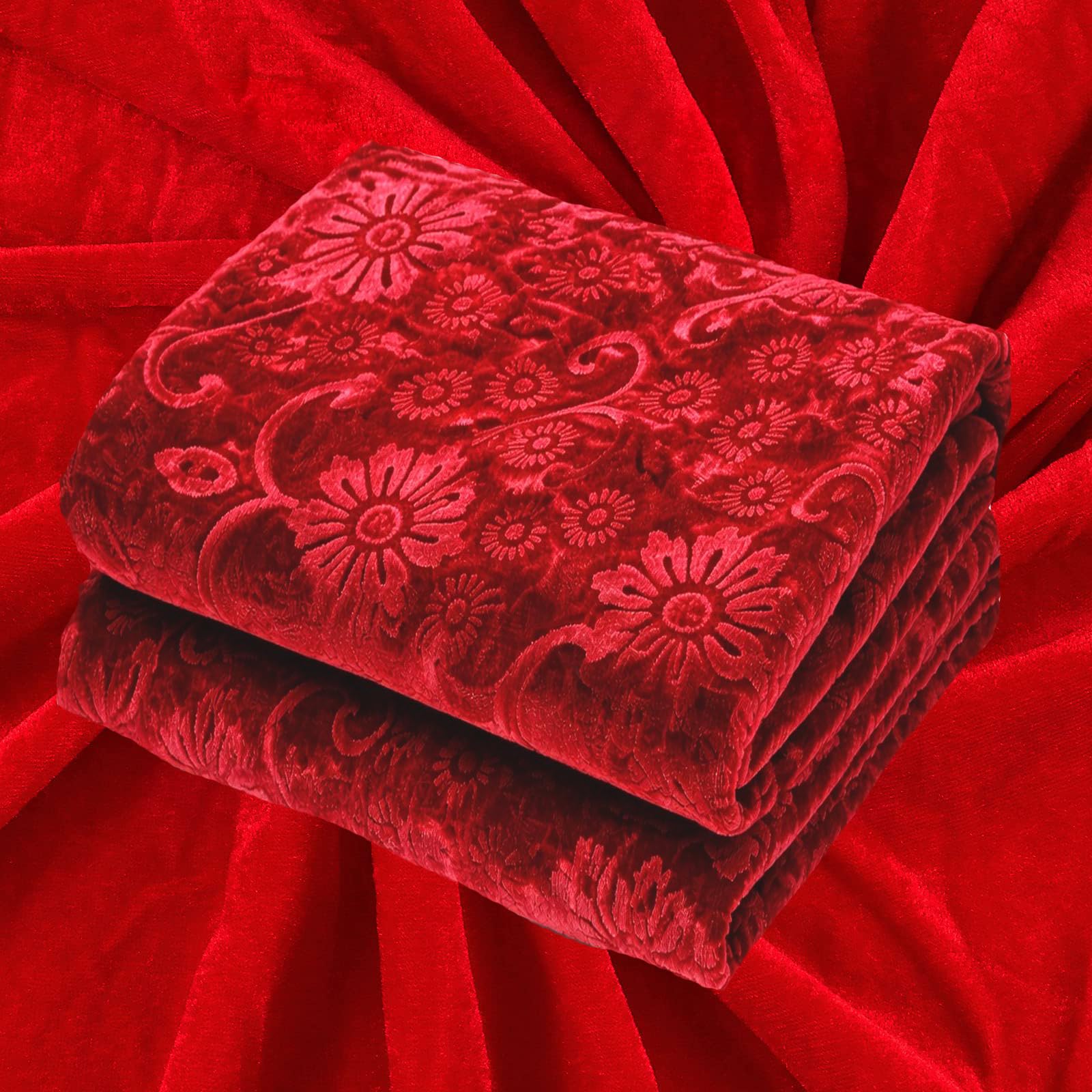 Unstitched Premium Soft Velvet Flower Design Fabric Women Blouse Piece Decorative Cloth Material for Sofa Pillows Cushion Mandir Home Decor 1Mtr (60 X 44 Inch) (Red)-image-22