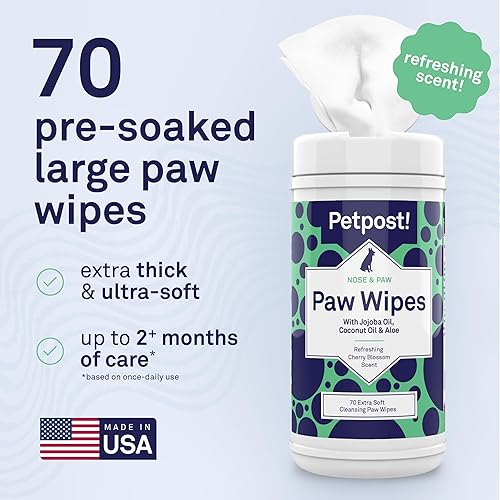 Miniatura 6 de Petpost Toallitas Grandes para Patas de Perros  70 Unidades de Toallitas Limpiadoras de Patas de Perro con Aceite de Coco, Aceite de Jojoba y Aloe