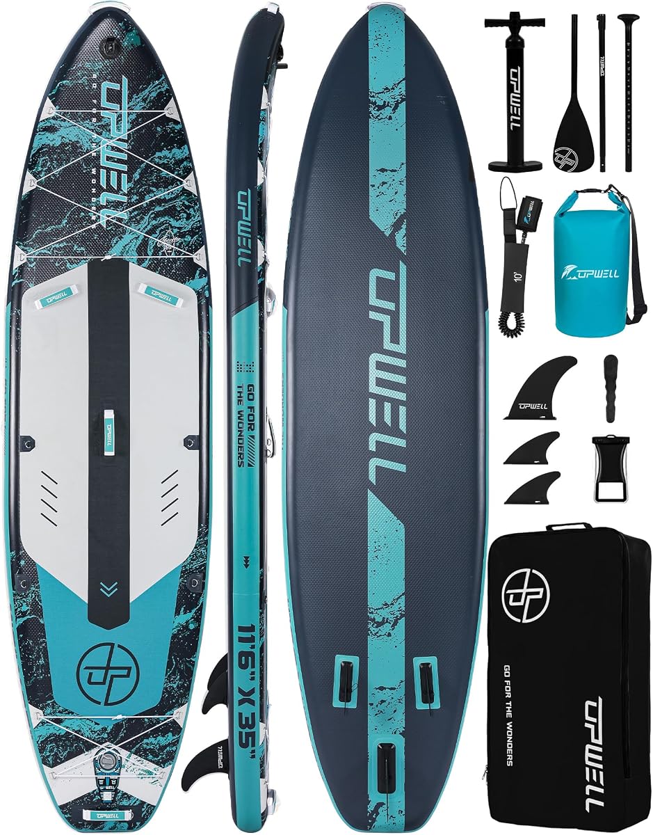 10'6"/11'/11'6" Inflatable Paddle Board, Stand Up Paddlboard for Youth & Adults, Stable Design, Premium SUP Accessories, Backpack, Leash, Hand Pump, Fins