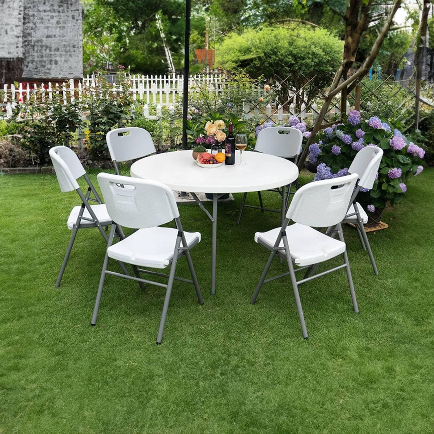 7H SEVEN HOUSE Mesa Plegable Redonda Efecto Granito Blanco Ø121x74cm 7house